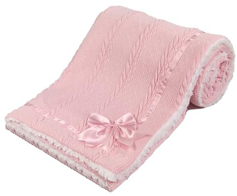 Soft Touch Newborn Essentials Cable Knit Baby Blanket with Sherpa Lining - Super Soft, Cosy, and Warm Blanket for Infants, Perfect for Swaddling and Cuddling