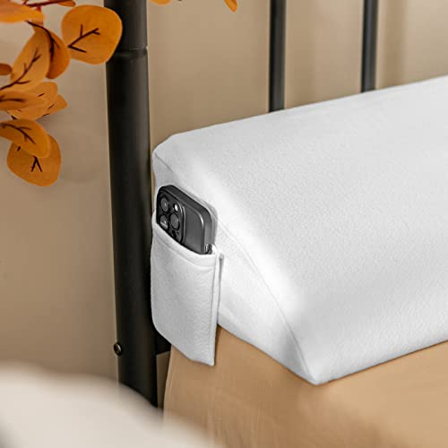 Multigot Bed Wedge Pillow, Queen/Full Size Headboard Pillow with Side Pocket, Triangle Back Cushion Between Your Mattress & Headboard (152 x 25 x 14 cm)