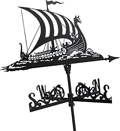 ANCNA-U Viking Battleship Metal Weather Vane Vintage Pirate Ship Weathervane Wind Direction Indicator for Outdoor Garden Roof Paddock Decoration