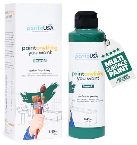 PENTAUSA All in One Paint - Emerald Waterproof Paint for Bathroom, Tub, Tile, Sink, Kitchen Cabinets, Countertops, Wet Surface, 8.45oz