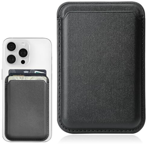 Cartera Magnética Compatible con MagSafe Wallet, 1 Piezas Cartera de Piel Compatible con iPhone 12/13/14 Mini/Plus/Pro/MAX, Bolsillo de Tela Elástica Credit Card Holder