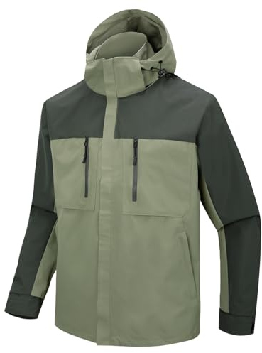LY4U Giacche Outdoor Leggere da Uomo, Giacca da Montagna con Cappuccio Antivento, Giacca Traspirante Impermeabile per Campeggio, Pesca, Ciclismo, Verde L
