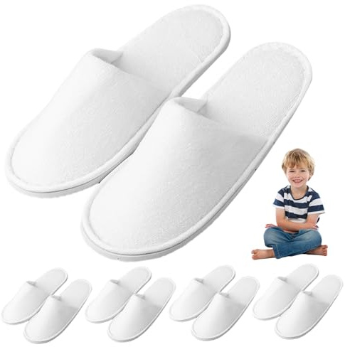 5 Pares de Zapatillas de Spa Desechables para Niños - Transpirables y Sin Deslizamiento para Hoteles, Viajes y Hogar - de Toallas para 4 a 8 Años