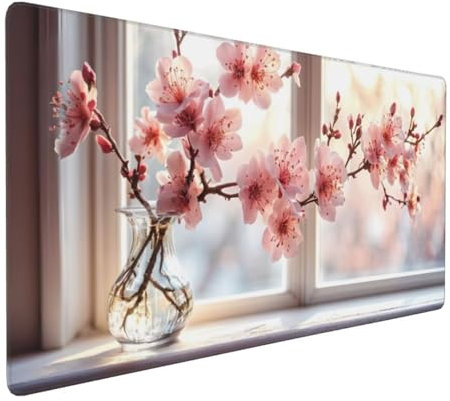 Tapis de Souris 120x60 cm Grand Tapis Souris XXL, Fleur de pêche Tapis de Souris Bureau Gamer, à Bords Cousus, Base en Caoutchouc Antidérapante, sous Main pour Clavier et Souris, Decor Maison E-946