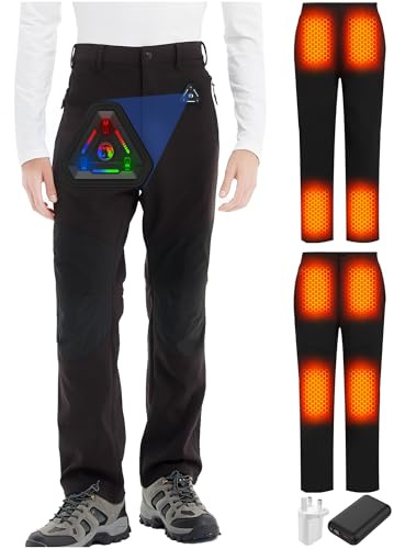 20000mAh Heated Trousers for Men & Women, Waterproof Softshell Thermal Ski Pants with Upgraded 7.4V Battery, for Winter Hiking Work Outdoors (UK, Alpha, XL, Regular, Regular, Black)