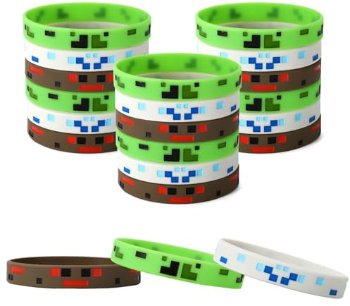 24st Pixel-Silikonarmband, 3 Stilar Pixel-Tema Födelsedagskalas Favoriter Gruvarmband för Barn Tonåringar Videospel-Festdekorationer Goodie Bag Tillbehör