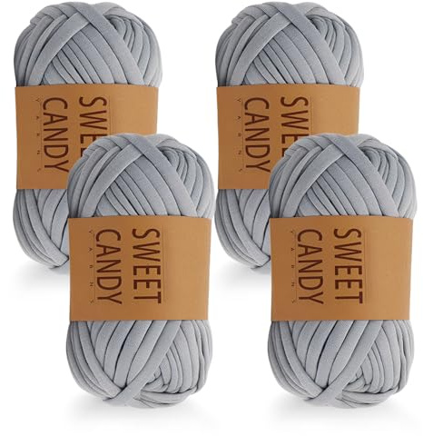 HMCEY 4 Pezzi Filo Uncinetto 4 X 100 g,Fettuccia per Borse a Uncinetto,Filati per Maglieria,Filato in Poliestere Grosso,Gomitoli Filato per Coperte a Mano,Crochet Yarn Thick,Filatos per Tessitura