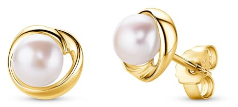 Miore Orecchini Donna Argento 925 Placcato Oro 18KT, Orecchini Perle Naturali anallergici, Chiusura sicura con Perno e Farfalla. Confezionati in Elegante Portagioie