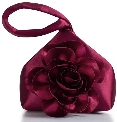 BABEYOND Handtasche Damen mit Rosenverzierung, Elegante Clutch für Abendparty & 1920er Jahre - Abschlussball, Hochzeit Brautzubehör（Rot）