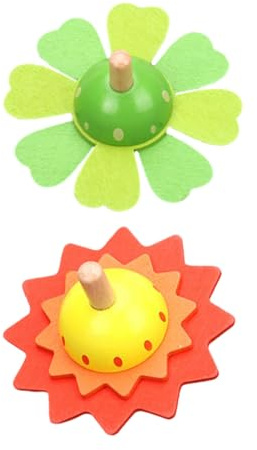 Hemobllo Lot de 2 Toupies Rotatives en Bois Colorées pour Garçon et Filles Éducatif de Reconnaissance des Formes Stimulation Motricité Fine et Coordination Œil-Main Fête et