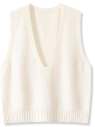 shownicer Pull sans Manche Femme Chaud Col V Gilet en Tricot Couleur Unie Sweater A Blanc M