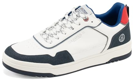 LEOSS ORIGINAL Sneakers Uomo Basse Scarpe da Tennis Casual Piatte in Pelle Sintetica Ideali per Scuola università e Tempo Libero (Blu Scuro, 45 EU, MLE250486-3)