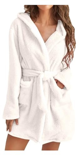EFRJUWI Accappatoio da donna, leggero, morbido, corto, in flanella, notte, asciugamano doccia, accappatoio for per CASA, SPA(White,S)