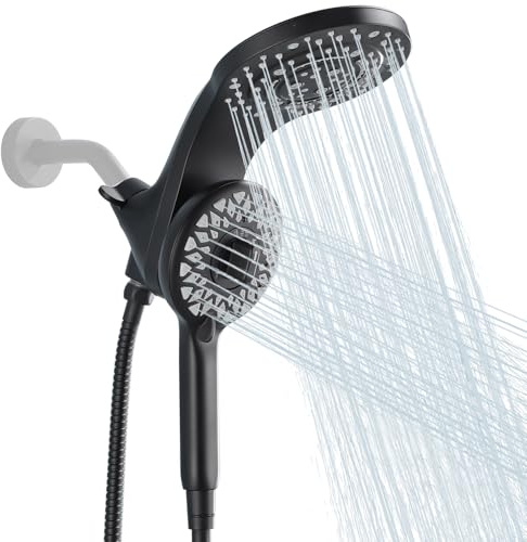 High Pressure Rain Shower Head with Handheld Spray Combo Fixed Showerhead Dual Shower Head Set 10 Sprays Detachable Hand Held Showerheads Built-in Magnetic System Matte Black