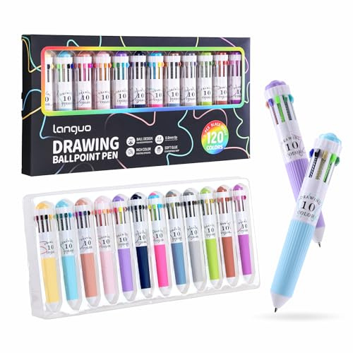 Languo - Stylo multicolor à 120 couleurs, 12 stylos multicolores 10 en 1, pointe de 0,8 mm rétractables pour dessiner et écrire, fournitures artistiques pour l'école et le bureau