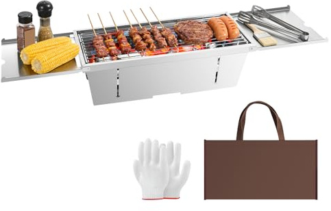 Uten Parrilla de carbón, parrilla portátil plegable de acero inoxidable con platos de condimentos plegables, ligera y resistente al calor, barbacoa ahumadora para camping, portón trasero, picnics