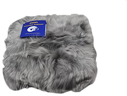 Reissner lammskinn | DIANA-40-SIL av | sittdyna | äkta fårskinn | ullig | kantad sidor | baksidan fodrad med tyg | kvadratisk | 40 x 40 cm silvergrå