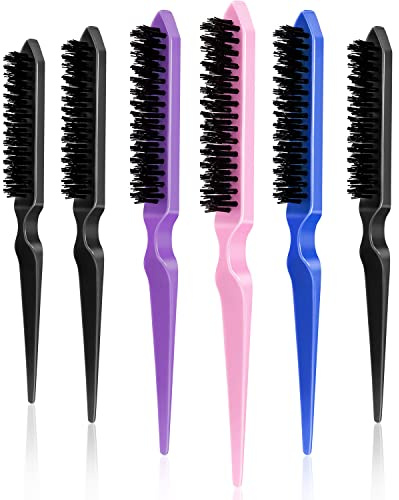 Yaomiao 6 Pcs Teasing Brush Set, 3 Row Nylon Rat Tail Combs for Fine Hair, Back Combing, Root Lifting, Scalp Massage, Hair Brushes for Women Salon Home Use(Black, Blue, Pink, Purple)