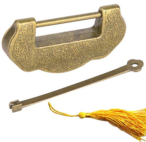 Chinese Geschnitzte Liebessperre, Antikes Vorhänge schloss Zinklegierung Antikes Schloss Ming Qing-Dynastie Retro-Stil Türschrank schloss mit Quasten schlüssel(Bronze)