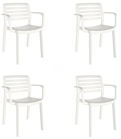 resol grupo GARBAR Wind Set 4 Silla con Brazos Interior, Exterior | jardín, terraza, balcón, Salon, Cocina, Comedor | diseño, Ligero, apilable | Blanco