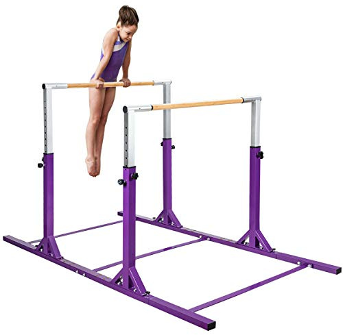 Costzon Double Horizontal Bars, Junior Gymnastic Training Parallel Bars w/11-Level 38-55 Adjustable Heights, 264lbs Capacity, Ideal for Indoors, Outdoor, Home Practice (Purple)