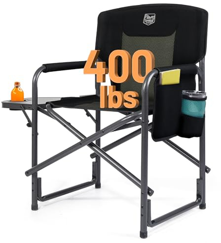 TIMBER RIDGE Aluminum Oversized Camping Chair, Lightweight Portable Directors Chair with Side Table Detachable Side Pocket for Outdoor Camping, Lawn, Picnic, Support 400lbs Black