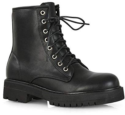 ESSEX GLAM Womens Chunky Ankle Boots Ladies Lace Up Zipper Platform Casual Faux Leather Biker Combat Booties Size 3-8