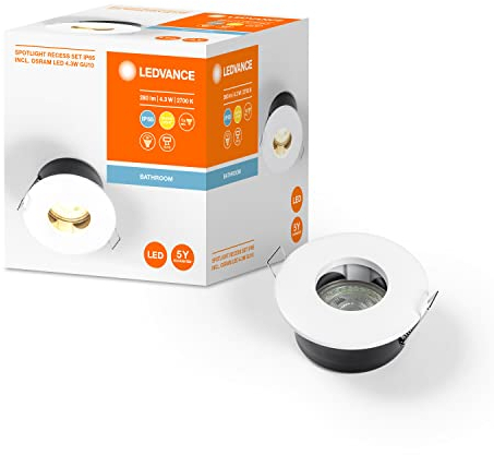 LEDVANCE LED spot blanco con carcasa metálica, 4,3 vatios, 350 lúmenes, 2700K, IP65, lámpara empotrada GU-10