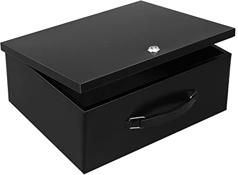 Dalmbox Portable Metal Safe Box with Key Lock - Fire Resistant Storage for Documents, Car, Home and Outside - X Large 13.2x 11x 5.1 Black Box