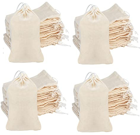 Tayfremn 200Pcs Cotton Drawstring Bags, Reusable Muslin Bag Natural Cotton Bags with Drawstring Produce Bags Bulk Gift Bag Jewelry Pouch for Party Wedding Home Storage, Natural Color (4 x 6 Inches)