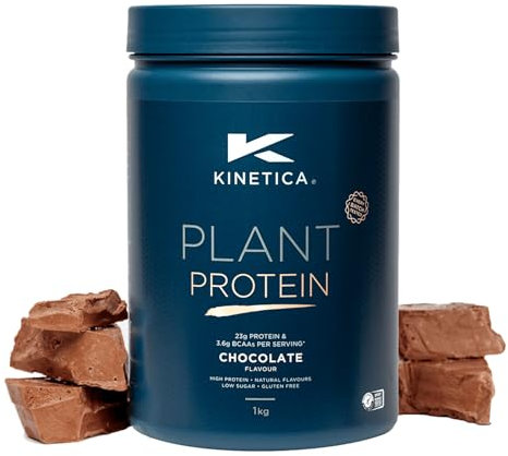 Kinetica Sports Plant Protein Powder - Chocolate Flavour | 23g Protein/Serve, 33 Servings/1Kg | Blend of Pea & Rice Protein | Dairy & Gluten Free |Vegan & Low in Sugar | Easy Mixability