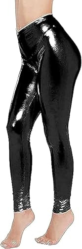 BOOM Prime Women’s Shiny Metallic Wet Look Leggings – Stretch Clubwear Pants for Party, Rave, Festival, Dance & Costume Outfits (as8, Alpha, M, L, Regular, Regular, Black, M/L)