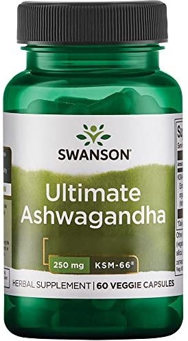 Swanson, Ultimate Ashwagandha (Extrait d'Ashwagandha KSM-66®), 250mg, 60 Capsules végétaliennes, Végétarien, Sans Soja, Sans Gluten, Sans OGM