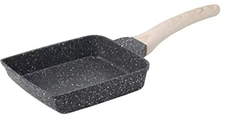 Tyenaza Poêle à Frire Carrée, Poêlon De Cuisson en Aluminium à Conduction Rapide à 3 Couches avec Manche en Bois épais pour la Cuisine Familiale (18 X 15 X 4 Cm)