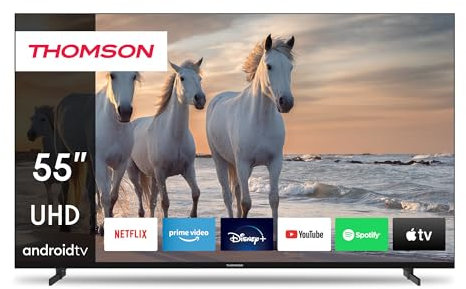 THOMSON 55 Pouces (139 cm) 4K Ultra HD Smart Android TV, Google Assistant, Wi-FI, Dolby Digital, Bluetooth, Triple-Tuner (Câble/Satellite/Antenne), HDMI, CI+, A+ Panneau – 55UA5S13