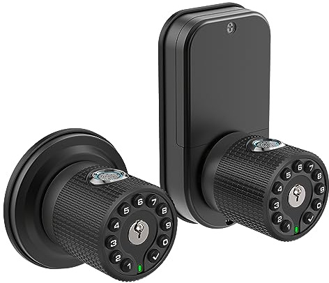 BOTHSTAR Double Sided Keyless Door Knob Lock with Fingerprint and Keypad, Smart Doorknob with Dual Cylinders for Exterior or Interior Door(Double Sided Fingerprint Matte Black)