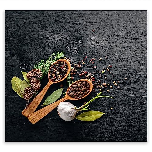 SMTDeco Protection plaque de cuisson, vitrocéramique, verre trempé, pour cuisinières électrique, à induction,planche à découper 50x52 cm pièce unique motif Herbes gris