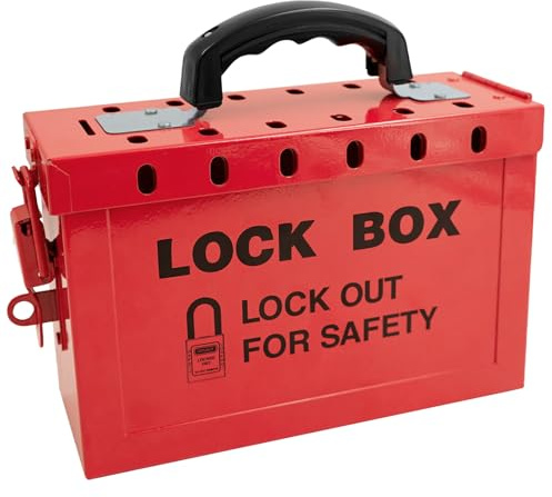 TAEGIQI Lockout Tagout Group Lock Box for OSHA Compliant,Red Portable Steel Box with 12 Locking Holes for Loto Procedures Lock Out Tag Out Station,B08