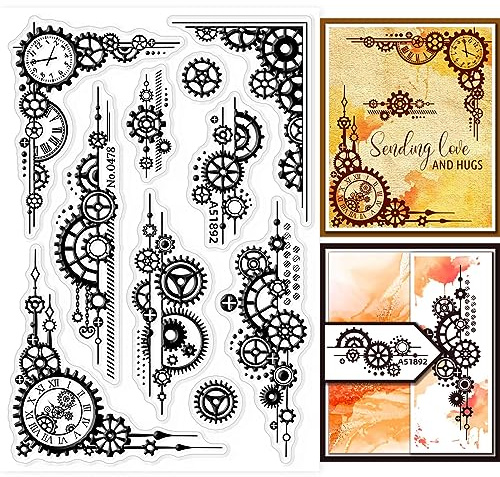 GLOBLELAND Gear Background Clear Stamps Gear Silicone Clear Stamps for Card Making Scrapbooking Crafts Card Making