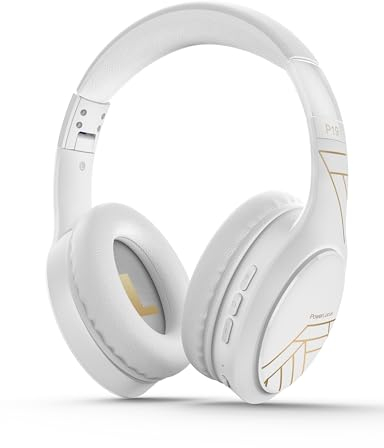 PowerLocus Cuffie Bluetooth, Cuffie Over-Ear con 60 ore di riproduzione, 3 - modalità di EQ, Cuffie Wireless Pieghevoli, Cuffie con Microfono, Hi-Fi Bassi Profondi per Viaggio/Android/Corso Online