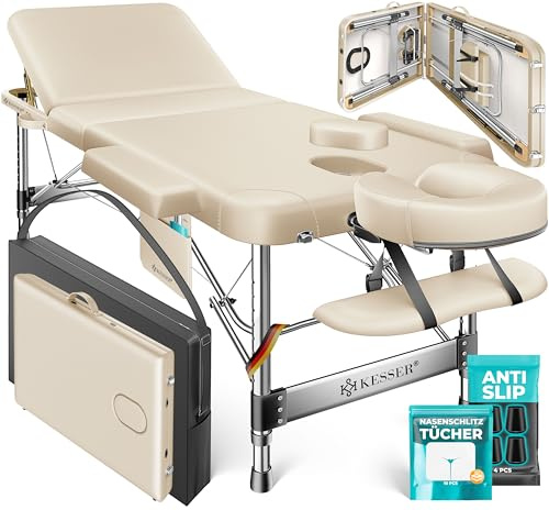 KESSER® Table de Massage Mobile Pliable & réglable en Hauteur 3 Zones Lit de Massage Table d'esthétique Large Table de thérapie Aluminium + 10x Support Visage avec Appui-tête