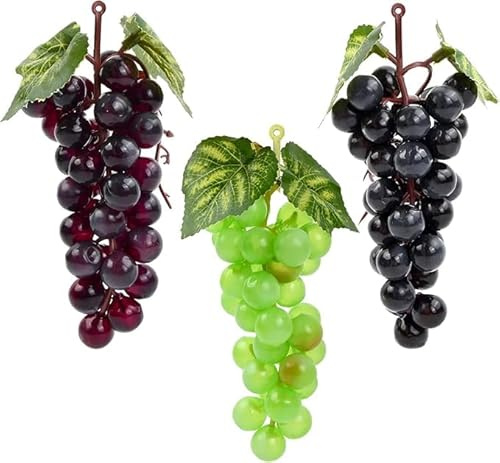 Volumoon 3 Pezzi Uva Artificiale Realistica - Simulato di Plastica Decorativa per Cucina, Festa di Nozze, Decorazione