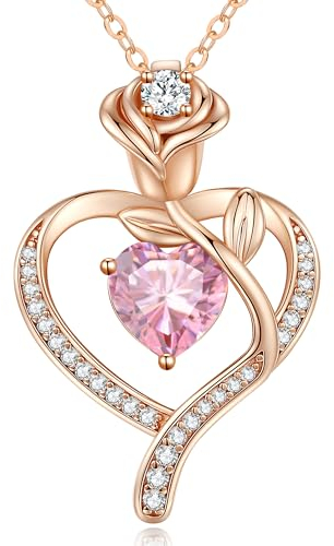 CDE Halskette Damen Rosegold Herz Kette Sterling Silber 925 Geburtsstein Geschenke für Frauen mit Anhänger Schmuck Geburtstag Weihnachten Valentinstag Muttertag Mama (Rosegold-10)