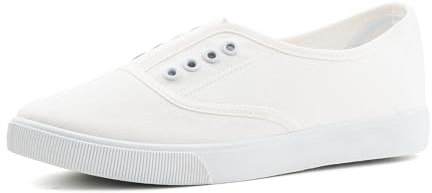Hitmars Damen Convas Sneaker Freizeit Leicht Stoff Schuhe Low Top Keine Schnürsenkel Segeltuchschuhe Atmungsaktive Bequeme 02 Weiß EU40
