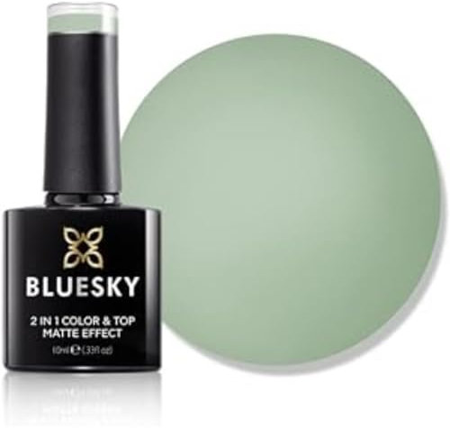 Bluesky 2 in 1 Matte Colour & Top Gel Nail Polish 10ml, Olive Grove - LBM08, Matte Finish, No Top Coat Needed, Green Gel Nail Polish for 21 Day Manicure, Requires Curing Under LED UV Nail Lamp