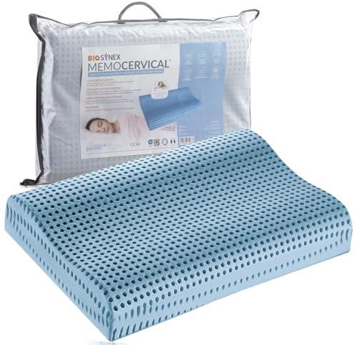 BIOSYNEX - MEMOCERVICAL - Oreiller Ergonomique Rectangulaire à Mémoire de Forme - 40 x 60 cm - Dispositif Médical - Fabriqué en Italie (Bleu, Double Vague)