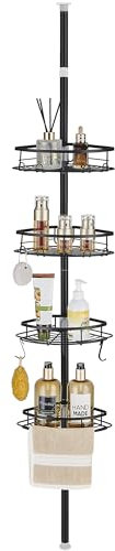 BULOVETE Teleskop Duschregal ohne Bohren Duschablage Ecke Metall Eckregal Bad Badregal Höhenverstellbar mit 4 Körben für Badewanne und Badezimmer Rostfrei 85-325CM Schwarz