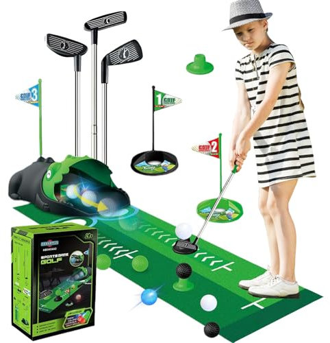 Hengrongshen Minigolf Set Spielzeug für Kinder, Minigolf für Zuhause, Golf Putting Matte, Minigolf mit Bällen und Golfclub, Geschenk für Mädchen, Jungen und Golfbegeisterte
