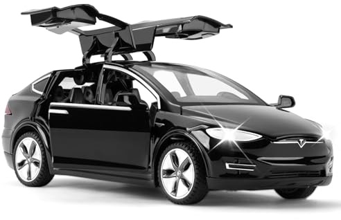 MODVKVK Tesla Model X 1:32 Modellauto, Spielzeugauto mit Licht & Musik, Zurückziehfunktion, Legierungsdruckguss, Ideal für Kinder ab 3 Jahren & Sammler (Schwarz)