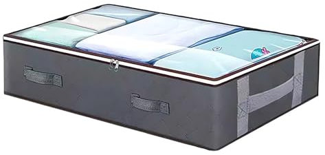 Cretosou Contenitori Sottoletto Confezione da 2 Scatole Per Armadio, Scatole Pieghevoli Portavestiti con Finestra Frontale Trasparente, Portaoggetti Sottoletto per Coperte con Maniglia Rinforzata
